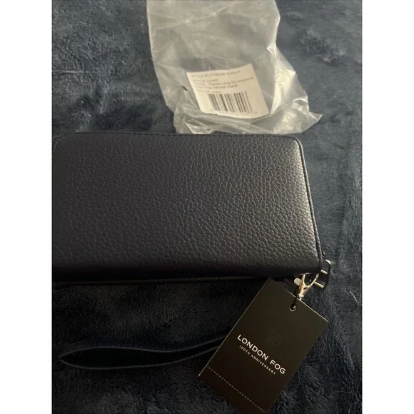 London Fog Fiona Long Zip & Front Flap Wristlet Wallet Blue NWTS - Picture 10 of 13